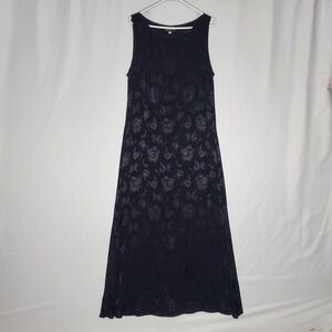Carina Vintage Black Floral Burnout Maxi Dress 12 Sleeveless Round Neck